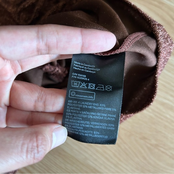 H&M Divided Brown Glitter Ruched Mini Dress Small - Picture 3 of 9